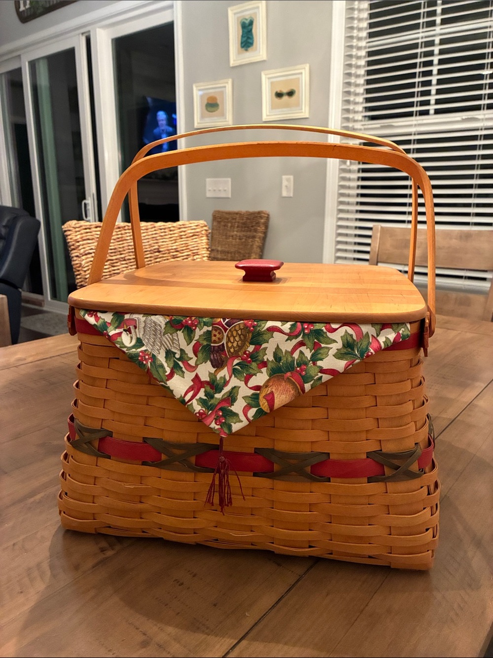 Handmade and signed Longaberger Basket with removable Holiday Fabric Accent.